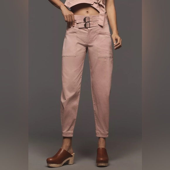 By Anthropologie Linen Buckle-Front Barrel Pants Size 10 - Picture 3 of 5